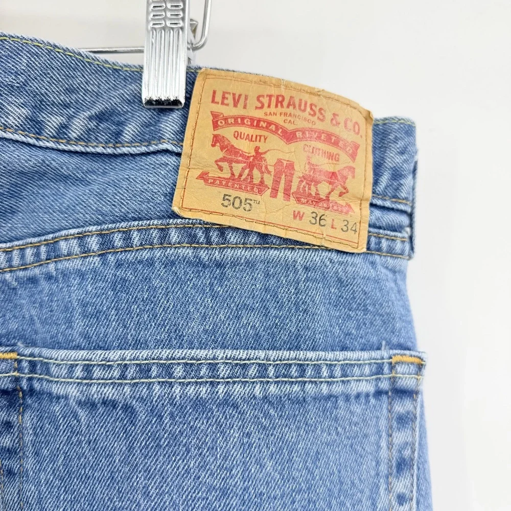 Levis Jeans Mens 505 Regular Straight Wash Heavy‎ Denim Work Pants Size 36x34